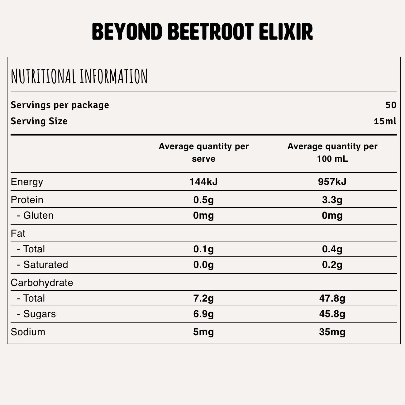 Beyond Beetroot Elixir Nutrition Fact