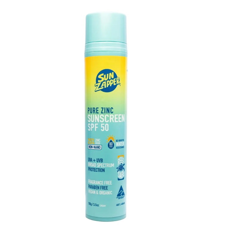 Sun Zapper Pure Zinc Sunscreen SPF 50+ 100g Cream - Air Pump Tube