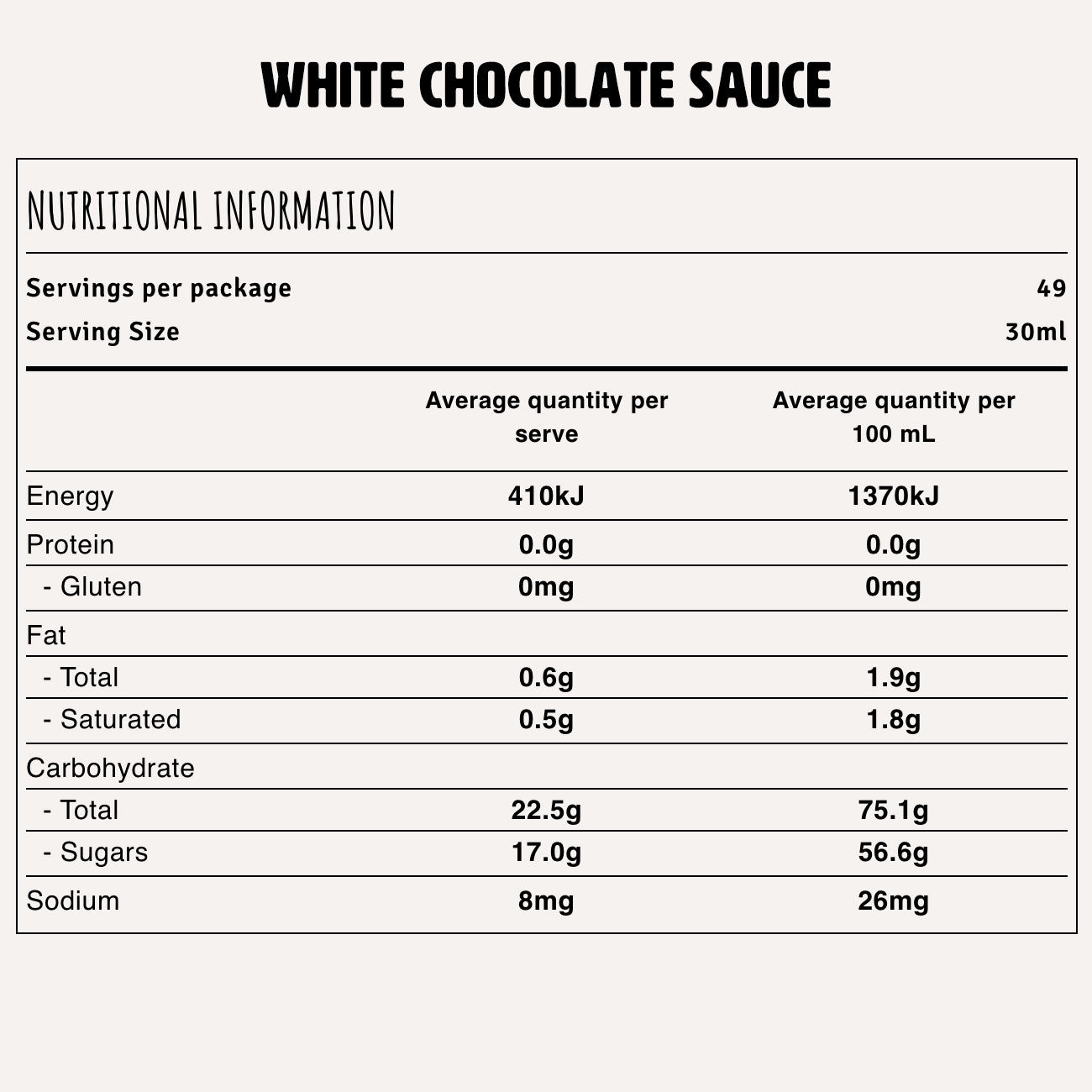 White Chocolate Sauce Nutrition Fact