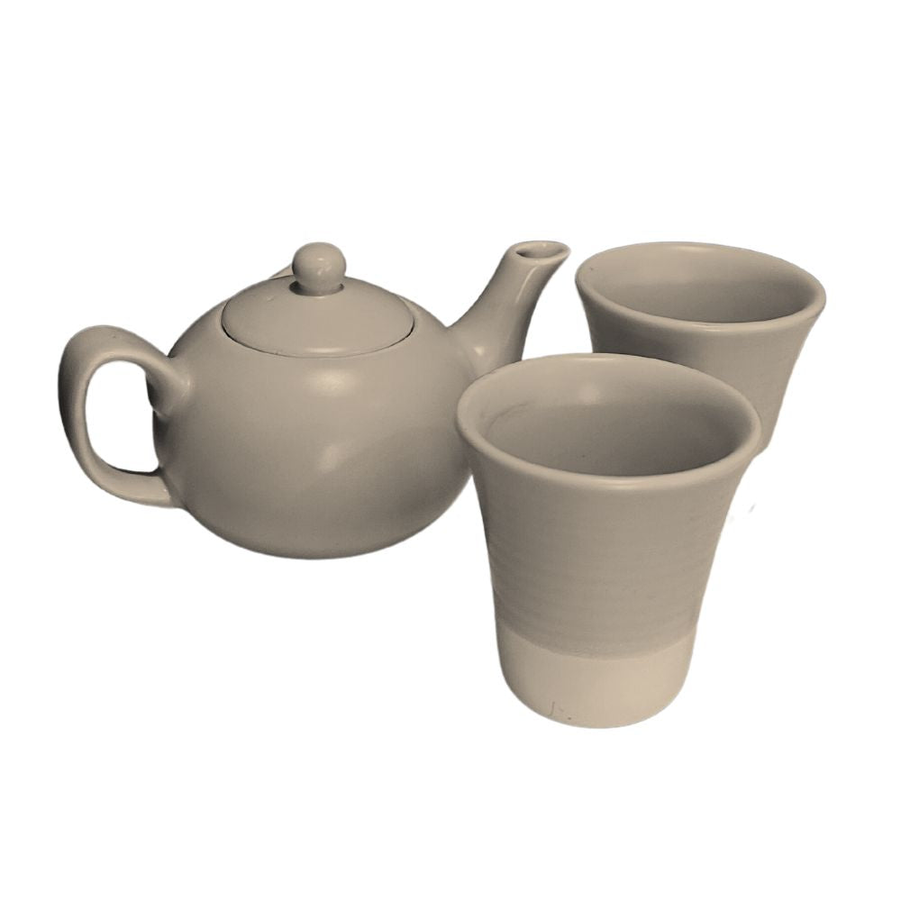 Ceramics Single Serve Teapot + Tea Cups (set of 2) - Grey