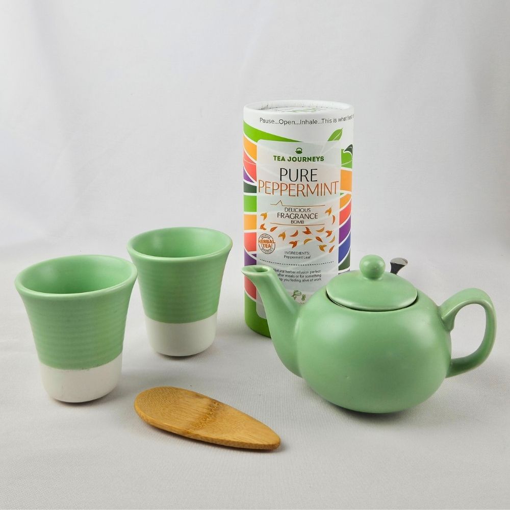 Green Ceramics Set With Choice Of Tea Tube