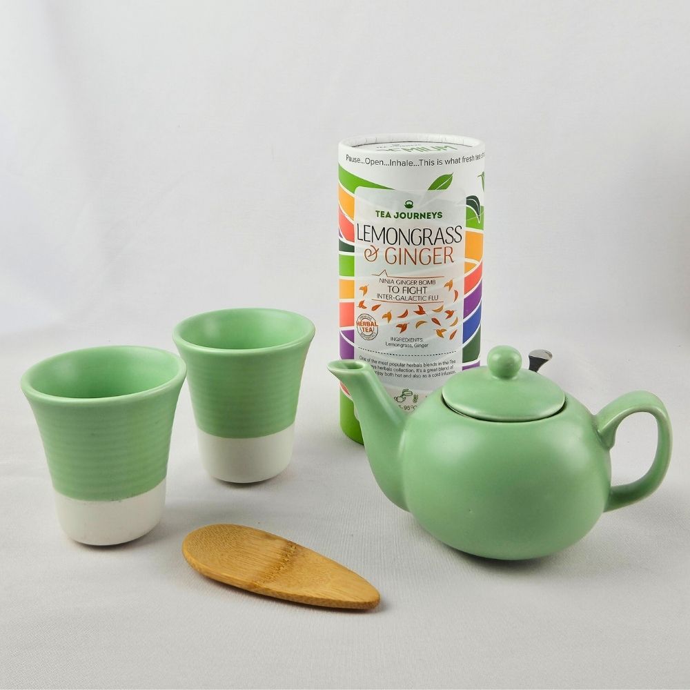 Green Ceramics Set With Choice Of Tea Tube