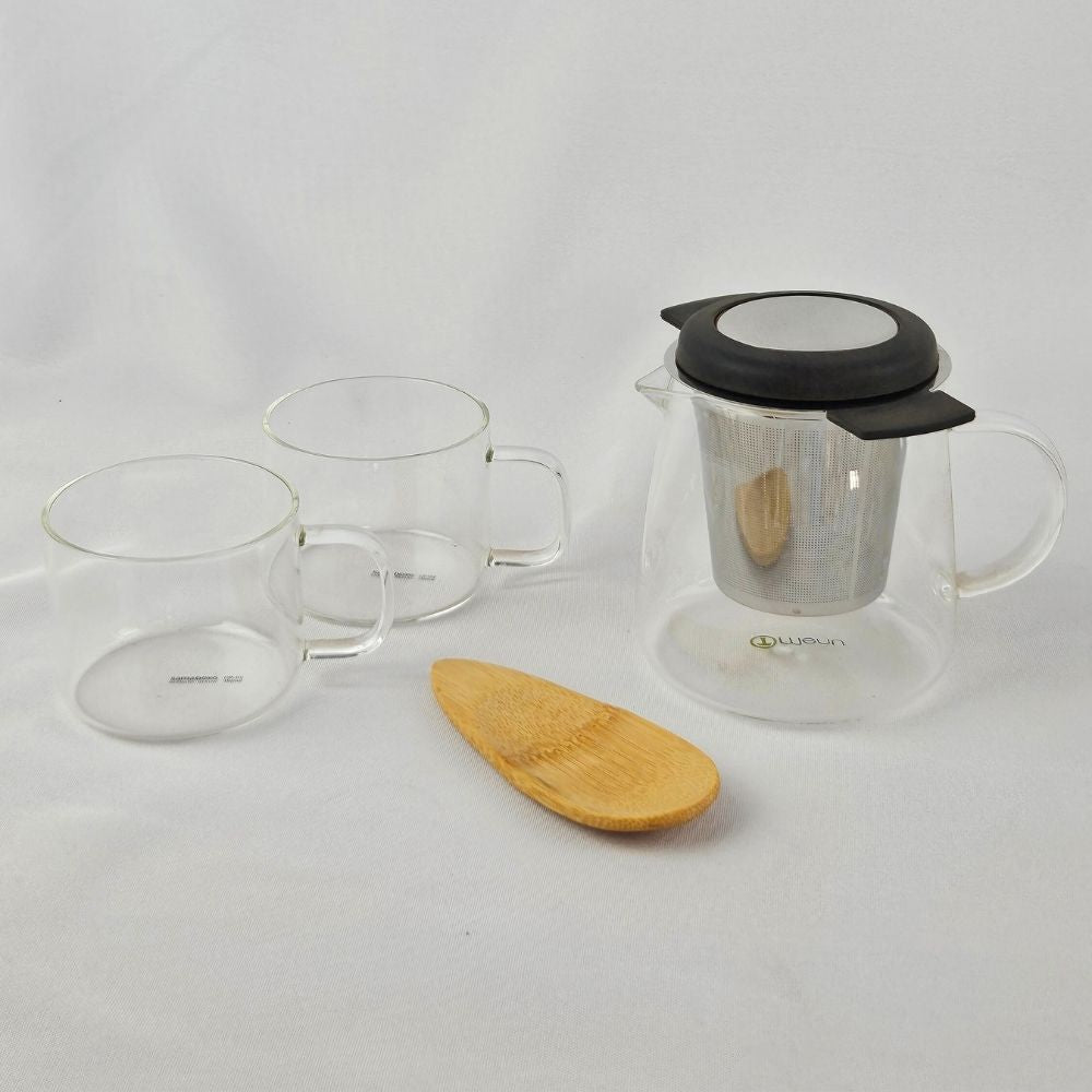 Stainless Steel Glass Teapot & Tea Cups Set