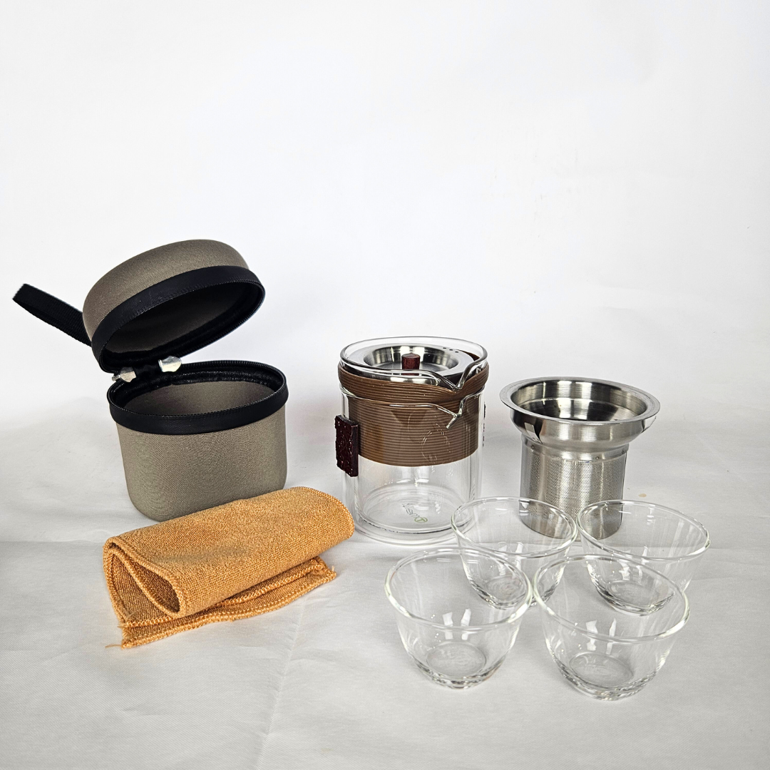 Compact Portable Glass Tea Set Tea Pot Cups Set of 4 – Tea Journeys