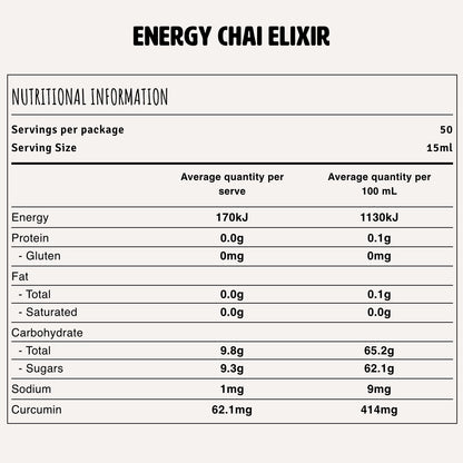 Energy Chai Elixir Nutrition Fact