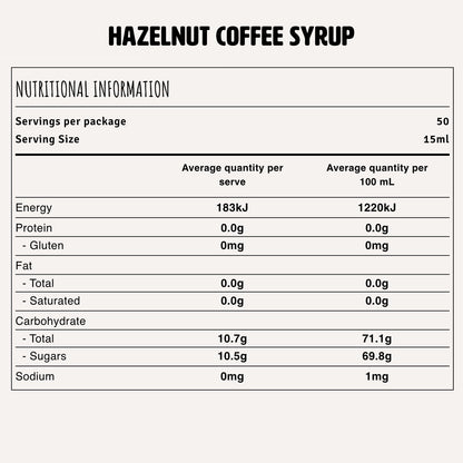 Hazelnut Syrup Nutrition Fact