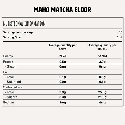 Maho Matcha Elixir Nutrition Fact