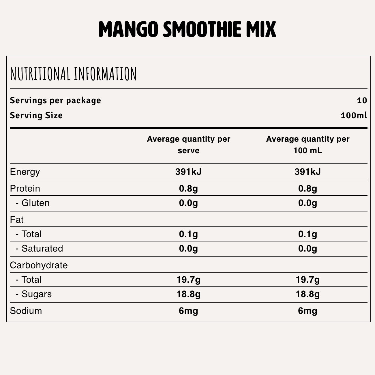 Mango Smoothie Base Nutrition Fact