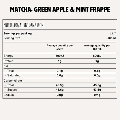 Matcha, Green Apple & Mint Frappe Nutrition Fact