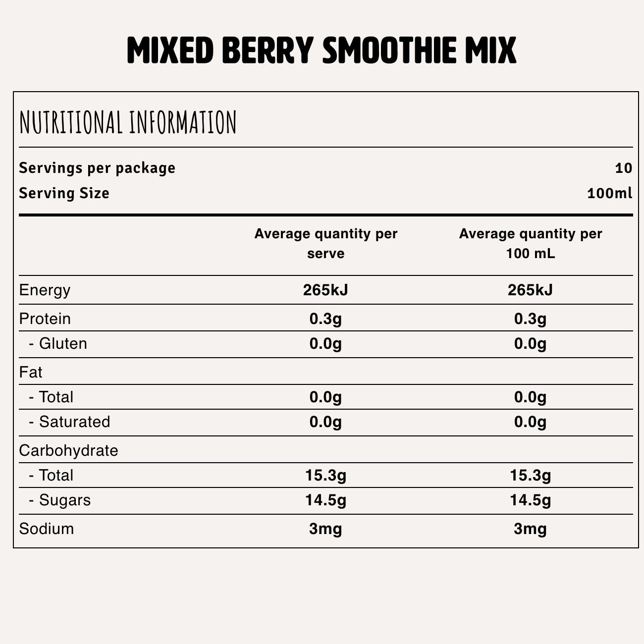 Mixed Berry Smoothie Base Nutrition Fact