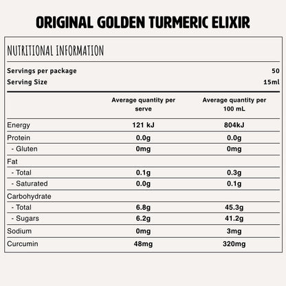 Original Golden Turmeric Elixir Nutrition Fact