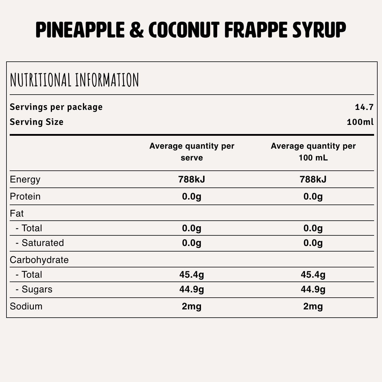 Alchemy Pineapple & Coconut Frappe Syrup Nutrition Fact