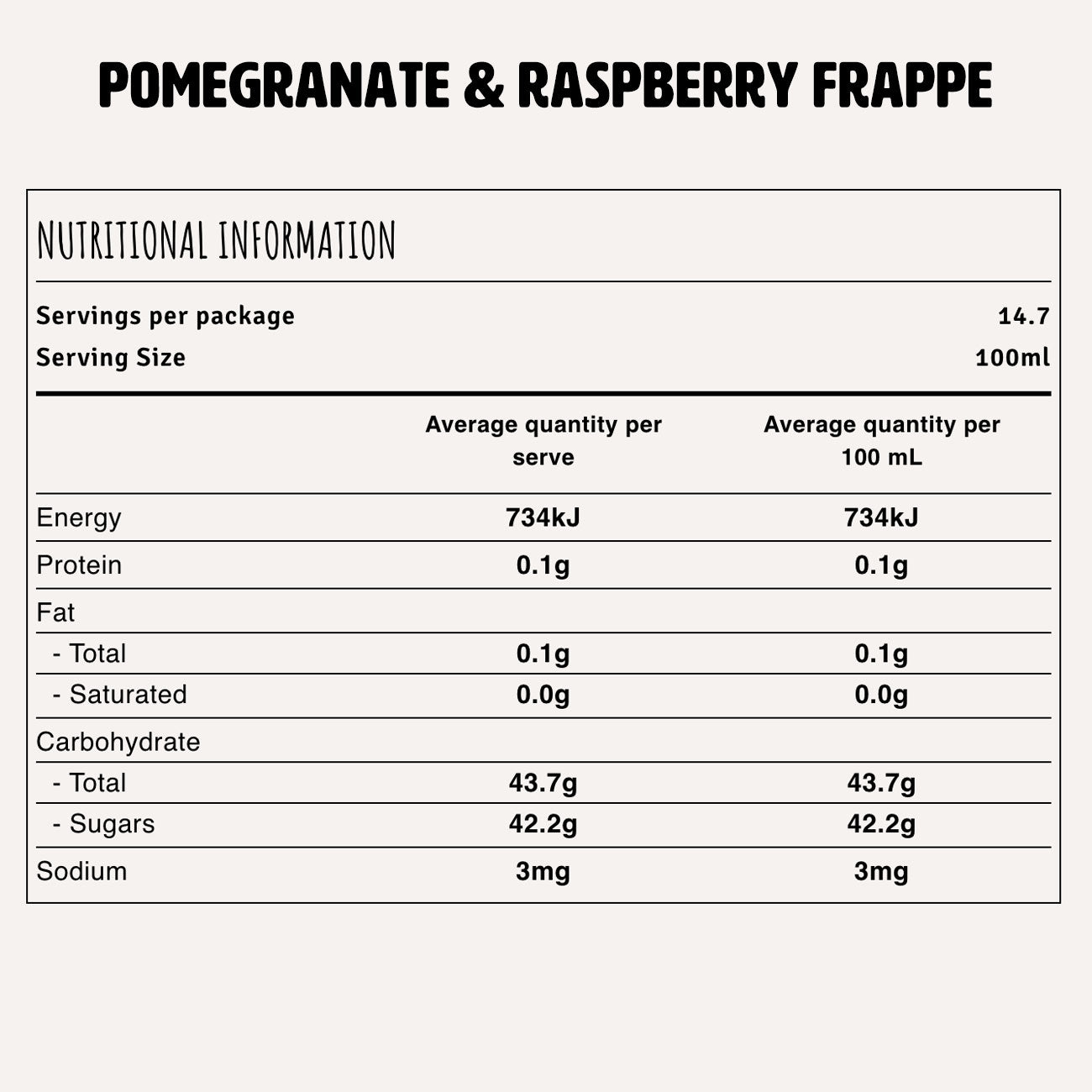 Pomegranate & Raspberry Frappe Syrup Nutrition Fact