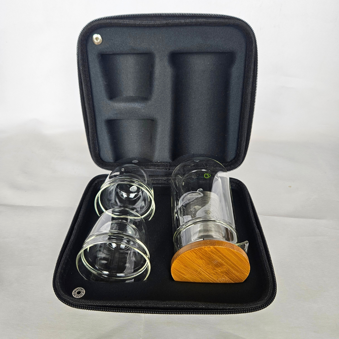 Portable Travel Tea Set For Two Open Case
