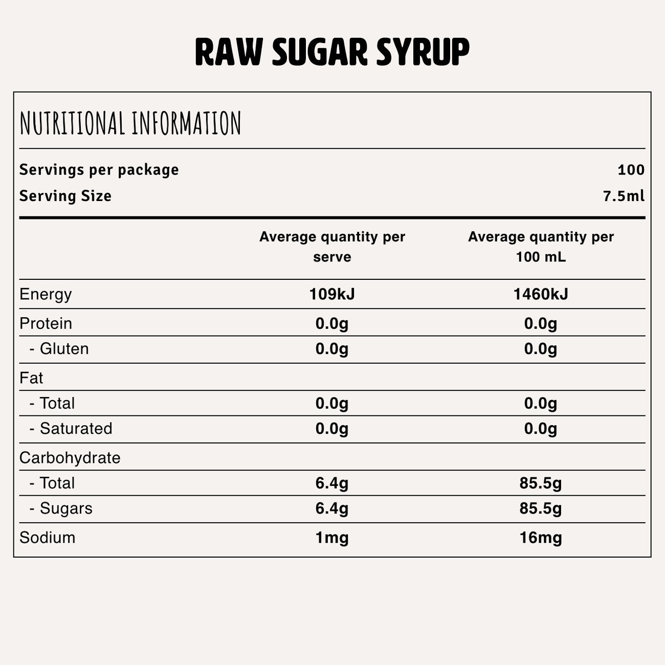 Raw Sugar Syrup Nutrition Fact