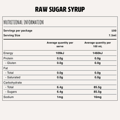 Raw Sugar Syrup Nutrition Fact