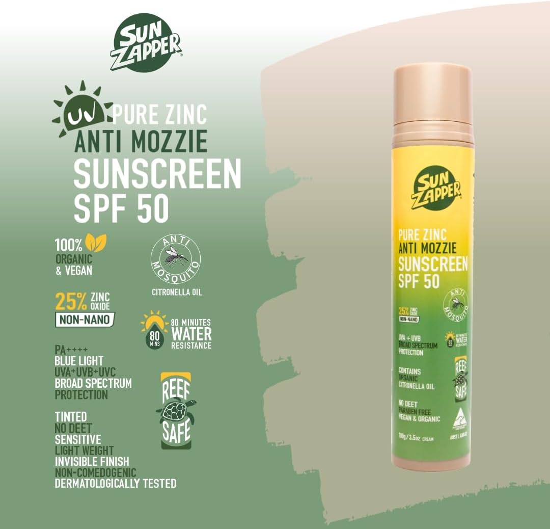 Sun Zapper Pure Zinc Sunscreen SPF 50+ Anti Mozzie Cream - Air Pump Tube