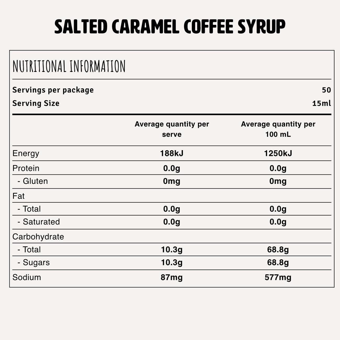 Salted Caramel Syrup Nutrition Fact