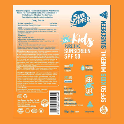 Sun Zapper Pure Zinc Sunscreen SPF 50+ Kids Cream 100g - Air Pump Tube