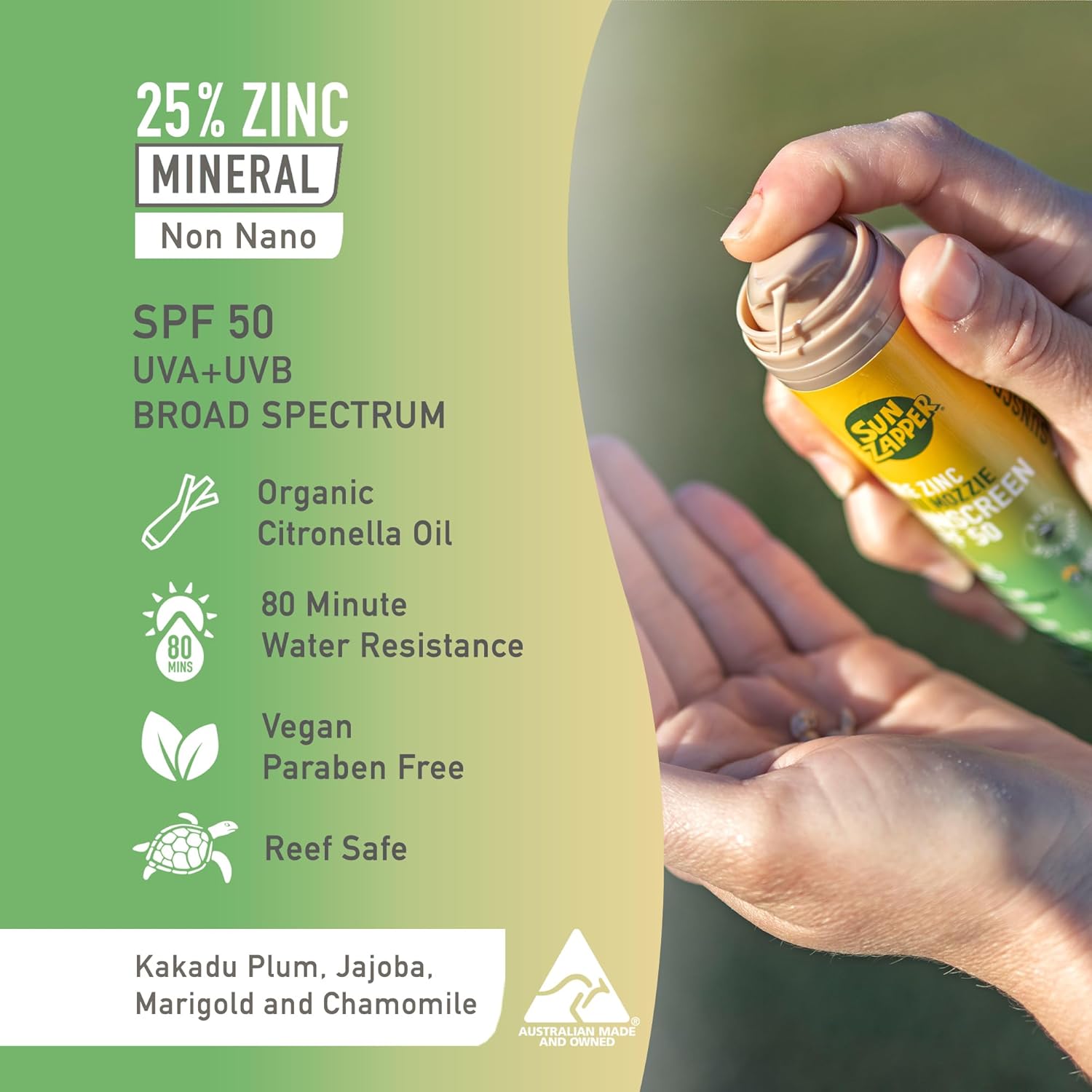 Sun Zapper Pure Zinc Sunscreen SPF 50+ Anti Mozzie Cream - Air Pump Tube