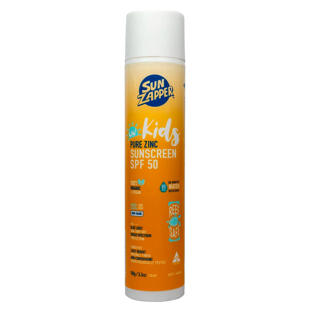Sun Zapper Pure Zinc Sunscreen SPF 50+ Kids Cream 100g - Air Pump Tube