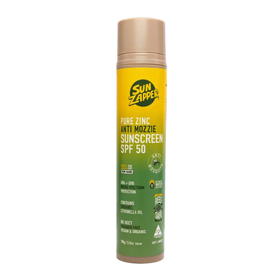 Sun Zapper Pure Zinc Sunscreen SPF 50+ Anti Mozzie Cream - Air Pump Tube