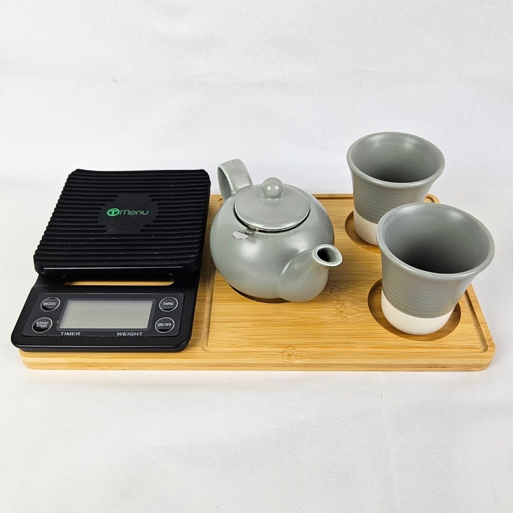 Tray Scales Tea Pot Cup Set Grey