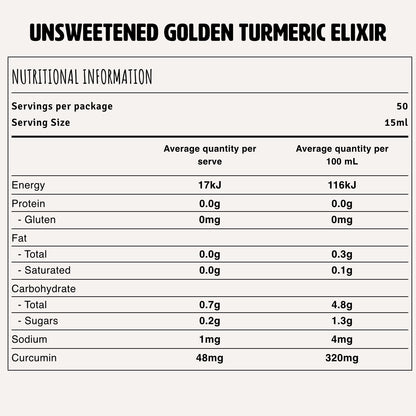 Unsweetened Golden Turmeric Elixir Nutrition Fact