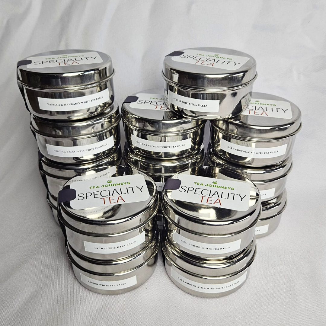 White Tea Ball Tins