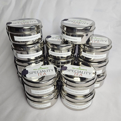 White Tea Ball Tins