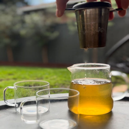 Stainless Steel Glass Teapot & Tea Cups Set