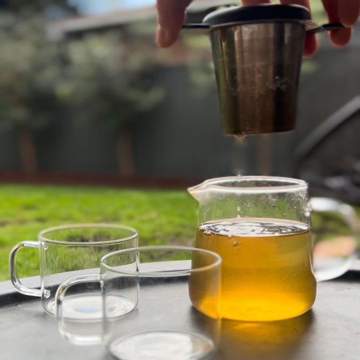 Stainless Steel Glass Teapot & Tea Cups Set