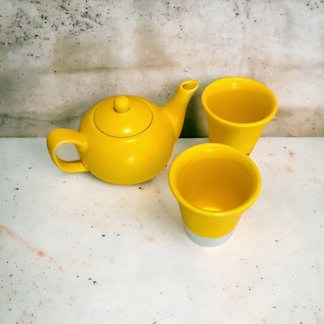 Ceramics Single Serve Teapot + Tea Cups (set of 2) - Yellow