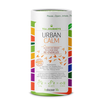 Urban Calm Tea - hibiscus, black tea, sour date, dandelion root, peppermint, chamomile, mandarin peel, fennel